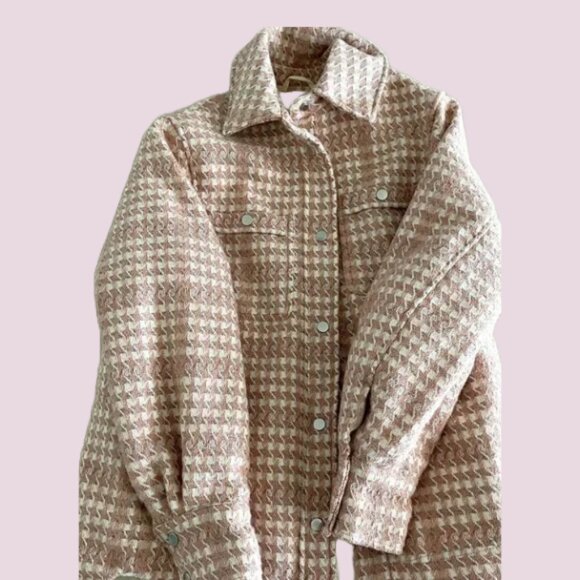NEW Pink Houndstooth Shirt Jacket - Picture 1 of 7